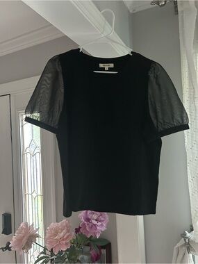 Madewell Black Puff-Sleeve Sheer Top